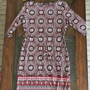 Liz Claiborne Red and White Long Sleeve Sheath Dress